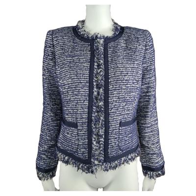 China UNDETERMINED Chinese Manufacturer Stylish High Quality Ladies Tweed Women Blazer Jacket With Raw Edges for sale