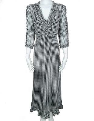 China New Design Women Polyester Washable Chiffon Checked Ruffle Long Causal Dress With Detachable Liner Dress for sale