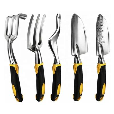 China Garden Tool Kit 5 Piece Heavy Duty Aluminum Gardening Tool Kit With Non-Slip Rubber Handle for sale