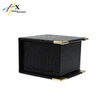 China Recyclable Texture Paper Finished Luxury Ring Packaging Box Custom Jewelry Box With Metal Corners for sale