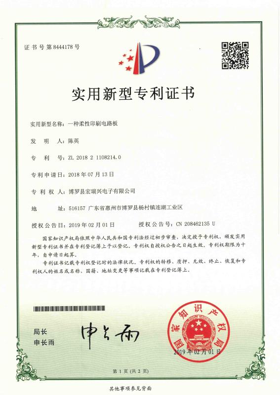 patent certification - HongRuiXing (Hubei) Electronics Co.,Ltd.