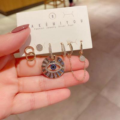 China Conjunto de pendientes FASHIONABLE 925 Evil Eye Earrings Clip Earrings 925 Silver Zircon Asymmetrical Evil Eye Earrings Gold Plated for sale