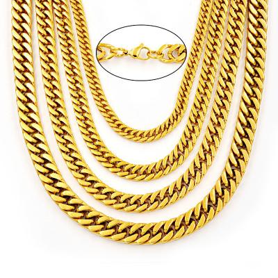 China Tasty Hiphop Cool Cuban Link Chain 18k 316l Gold Stainless Steel Necklace & Bracelet Set For Women Men for sale