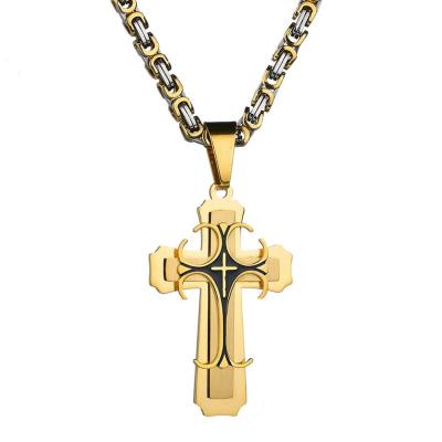 China Chinese Multi Layer Stainless Steel Necklace Jewelry Hiphop Miner Chocker Cross Necklace for sale