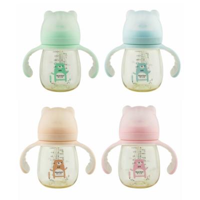 China BPA Free Custom Cartoon Printed Clear Food Grade Nursing Bottles 240/300ml Baby Feeding Milk Bottle for sale