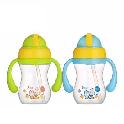 China BPA Free Newborn Baby Water Bottle With Double Handle Automatic Straw Drinking Cup for sale