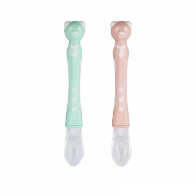 China BPA Free Color Changing Baby Feeding Spoon Soft Cartoon Bear for Infant Baby Training Silicone Baby Spoon for sale