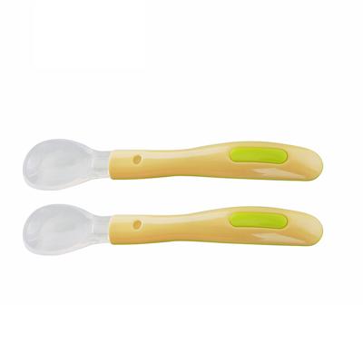 China Countertop Two Baby Training Spoon Colorful Soft Silicone Baby Feeding Spoon Free for sale