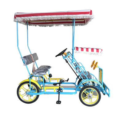 China Entertainment 4 Wheel Steel Frame Steel Frame Bicycle Sightseeing Entertainment 4 WHEEL BLUE RED YELLOW Tandem Bicycle Tourist And Motor Homes Adult Tandem Bike for sale