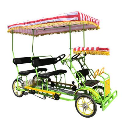 China Entertainment 4 Wheel Steel Frame Steel Frame Bicycle Sightseeing Entertainment 4 WHEEL BLUE RED YELLOW Tandem Bicycle Tourist And Motor Homes Adult Tandem Bike for sale