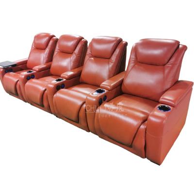 China Comfortable 4 Seat Movie Theater Private Sofa Recliners OKIN Mechanism Recliner Row With Power Headrest And Led Light Cup Holder for sale