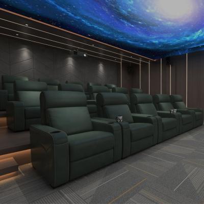 China Modern Genuine Leather Theater Seating Power Cinema Seats Recliner Chair Home Theater Room Sofa With Cup Holder And USB Charging Port for sale