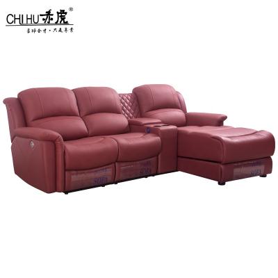 China Red Leather Extendable Recliner Sofa Power Cinema Sofas Home Theater Furniture With Convertible And Cup Holder For Private Theater for sale