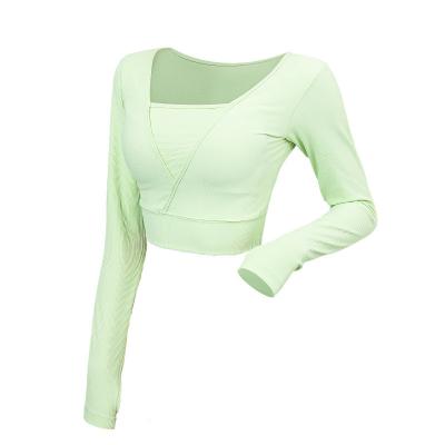 China New Finger Style Breathable Set Threaded Yoga Clothing Women's Professional Running Long Sleeve Sports Shaping Short Top for sale