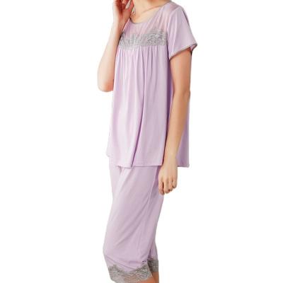 China Women Breathable Cotton Bamboo Pajamas Set With Lace Family Pajamas Pajamas Sets for sale