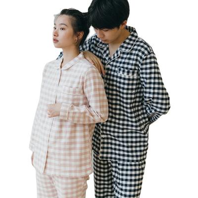 China Breathable Couples Sleepwear Ladies Checked Home Wear Cotton Flannel Sleepwear Woman Checkerboard Pajama Set for sale