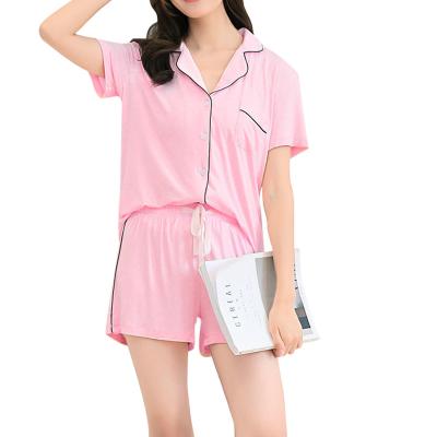 China QUICK DRY Custom Short Sleeve Puffed Night Wear Women's Two Piece Bamboo Pajama Set for sale