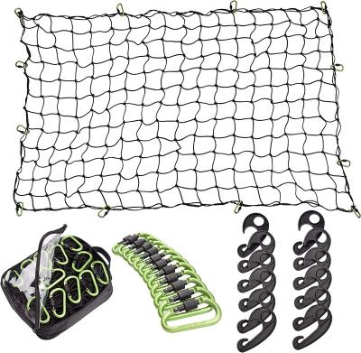 China Cargo Cover Cargo Net for Pickup Truck Bed with 24 Carabiners Stretches to 8' x12' Small Mesh Luggage Bungee Cargo Netting for sale