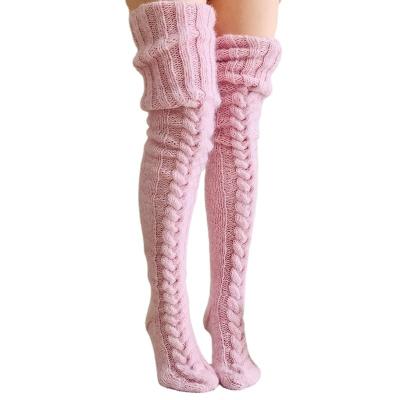 China hot sale winter women slouch socks leg warmers thigh high cotton thick socks over the knee knitted slouch socks for women for sale