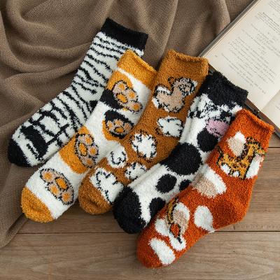 China winter embroidered custom logo patterned coral fleece cute thick crew socks for women for sale