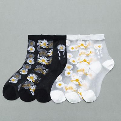 China New Product Custom Embroidered Small Daisy Colored Breathable Girl Ultra-thin Transparent Socks for sale