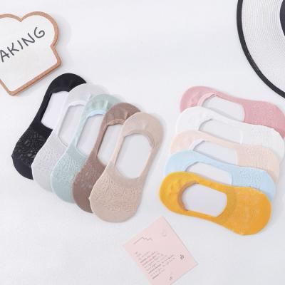 China non slip candy color summer embroidered invisible thin women boat socks for sale