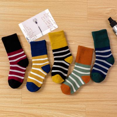 China 2021 new custom infant combed cotton thick wholesale bulk unisex terry stripes kids baby socks for sale