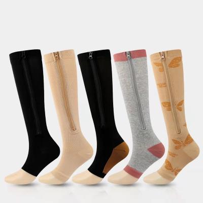 China OEM 20-30 MMG High Quality Knee High Medical Cotton Knitted Zippered Running Sports Athletic Compression Unisex Socks for sale