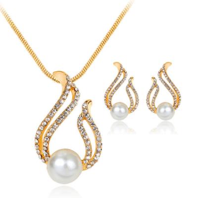 China FASHIONABLE Simple Alloy Jewelry Water Drop Pearl Necklace Earrings Two Piece Set Jewelry Set for sale