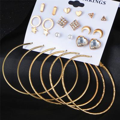 China Fashion Stud Punk Earring Set Mix For Women Gold Color Crystal Heart Triangle Star Moon Geometric Round Circle Brincos N95249 Big for sale