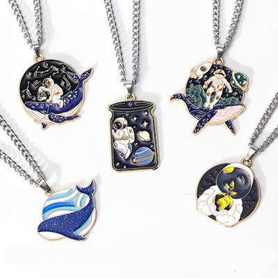 China Hiphop Fashion Hip Hop Astronaut Necklace Couple Necklace Wild Cartoon Whale Pendant Necklace for sale