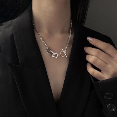 China Fashion Hiphop Square Collar Titanium Steel Chain Buckle Collarbone Short Clavicle Chain Necklace for sale