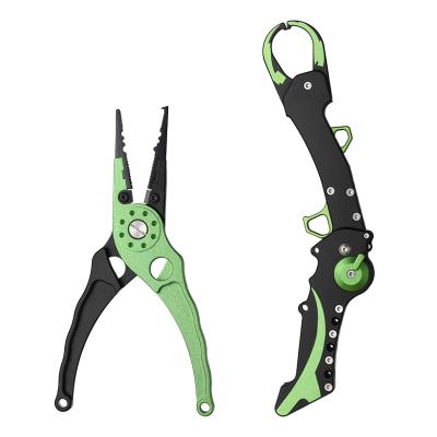 China Portable New Color Aluminum Fishing Tools Cutting Pliers Foldable Fish Lip Handle Fishing Tool Kit for sale