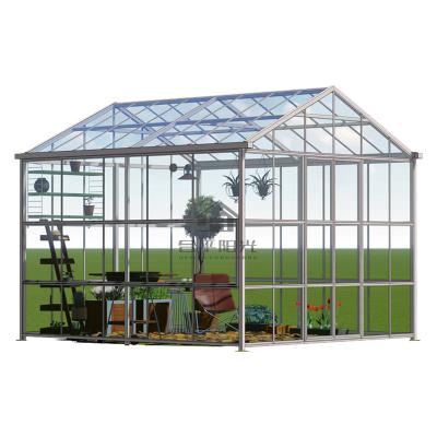 China Modern commercial aluminum housemodern garden sunrooms commercial green houseglass metal glass prefab green house triangle roof house for sale