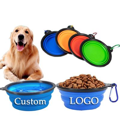 China Sustainable Amazon Hot Sale Custom Camping Pet Travel Silicone Feeding Bowls Food Water Dogs Foldable Portable Folding Collapsible Dog Bowl for sale