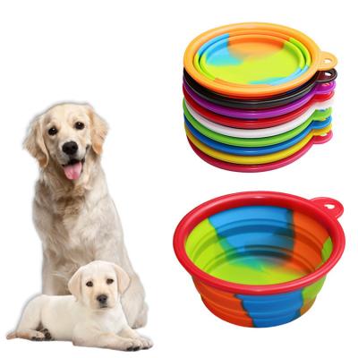 China Sustainable Wholesale Custom Logo Pets Foldable Camouflage Silicone Feeding Food Water Dogs Pet Travel Portable Folding Collapsible Dog Bowl for sale