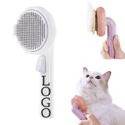 China Sustainable New Design Custom Pet Brush Removes Clean Button Masaging Bead Self Cleaning Cat Hair Slicker Grooming Comb Pet Pumpkin Brush for sale