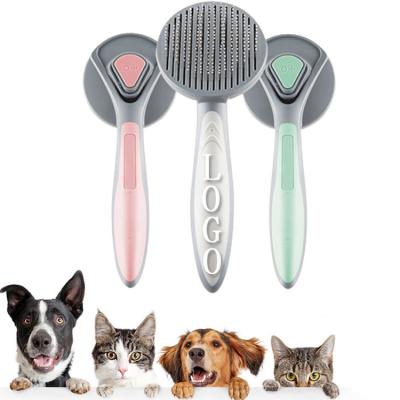 China Sustainable Wholesale Customize Pet Clean Hair Remover Button Telescopic Brushes Tool Dogs Cat Grooming Self Cleaning Comb Pet Slicker Brush for sale