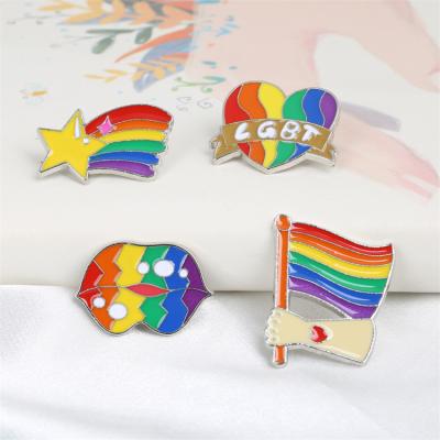 China Gay America LGBT Rainbow Heart Shape Star Shaped Badge Pins Gold Soft Enamel Hard Metal Rainbow Lapel Pins for sale