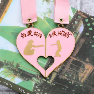 China Popular Design Heart Shaped Heart Shaped Rose Gold China Mom Medals Ribbon Taekwondo Silver Brass Medals for sale