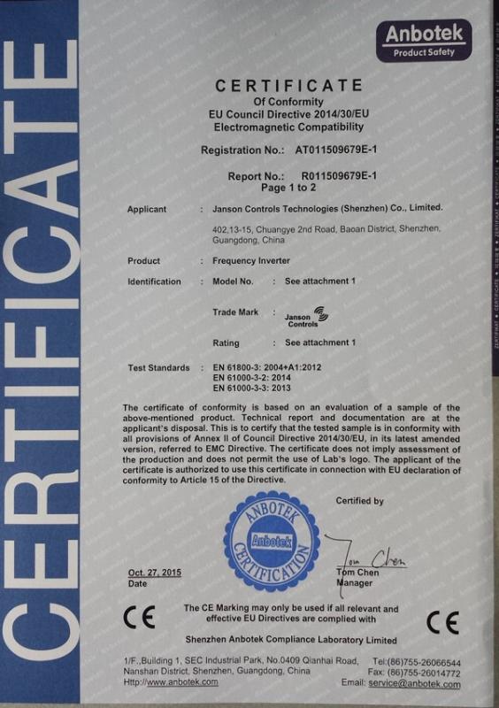 CE Certificate - Janson Controls Technologies (Shenzhen) Co.,Limited