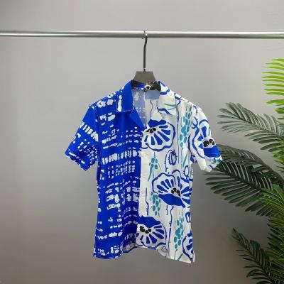 China Hip Hop Cotton Viable Blue Regular Fitted 100% Cotton Shorts Sleeve Animal Print Sheet Vivid Shirt for sale