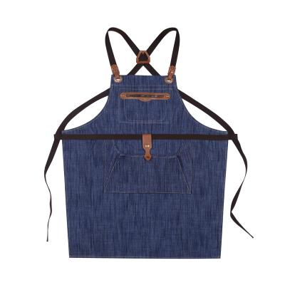 China Customized Logo Cotton Denim Cross Back Apron Eco-Friendly Cotton Denim Cross Back Apron Cafe Shop Bar Cafe Shop Bartender Apron Bartender Artists Women Men Outdoor Work Apron for sale