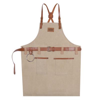 China Custom Cotton Canvas Back Apron Eco-Friendly Cross Back Apron Bartender Bartender Artists Apron Coffee Shop Coffee Shop BBQ Garden Work Apron Custom Made for sale