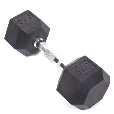 China Durable Private Label Chrome Cast Handle Hexagon Coated Finishes Black Rubber Fitness Bodybuilding Weight Gym Hex Dumbbell for sale