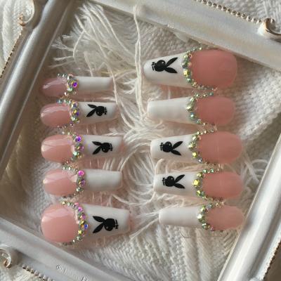 China New design H574-H585 designer nails wholesale custom brand xxl coffin nail tips long full cover long glitter art press on nail for sale