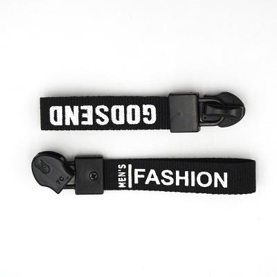 China Fancy Hot Sale Fashion Black Rope Custom Logo Printed Woven Zipper Puller Pull for sale