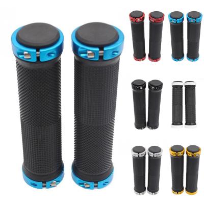 China Alluminium Alloy+Rubber 1 Pair Handlebar Grips Bike Road Mountain Bike Double Grip Lock On Aluminum Alloy Bike Handlebar Hand Cover for sale