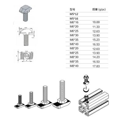 China M5 M6 M8 Stainless Steel Hexagon Flange Nuts T-slot Dropout Stud Screw Bolt Nuts T Type Fastener For 2020 3030 40 Aluminum Alloy HW2108016 for sale