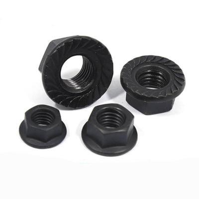 China Stainless Steel 2 22h M4 M5 M6 M8 M10 M12 304 Stainless Steel High Quality Black Hex Head Slotted Spinlock Flange Nut Lock Nut DIN6923 for sale